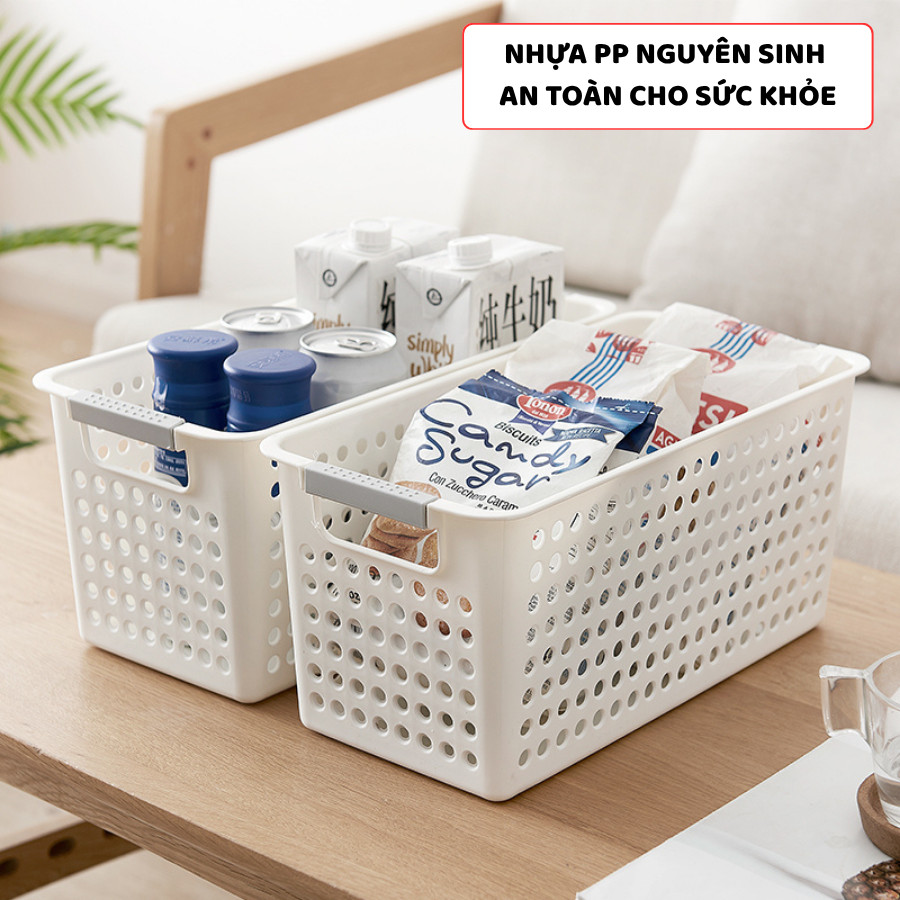 Giỏ Nhựa Chữ Nhật Đựng Đồ Đa Năng ENODA HOME, Khay Rổ Đa Kích Thước Đựng Đồ Có Tay Cầm Xám Q038