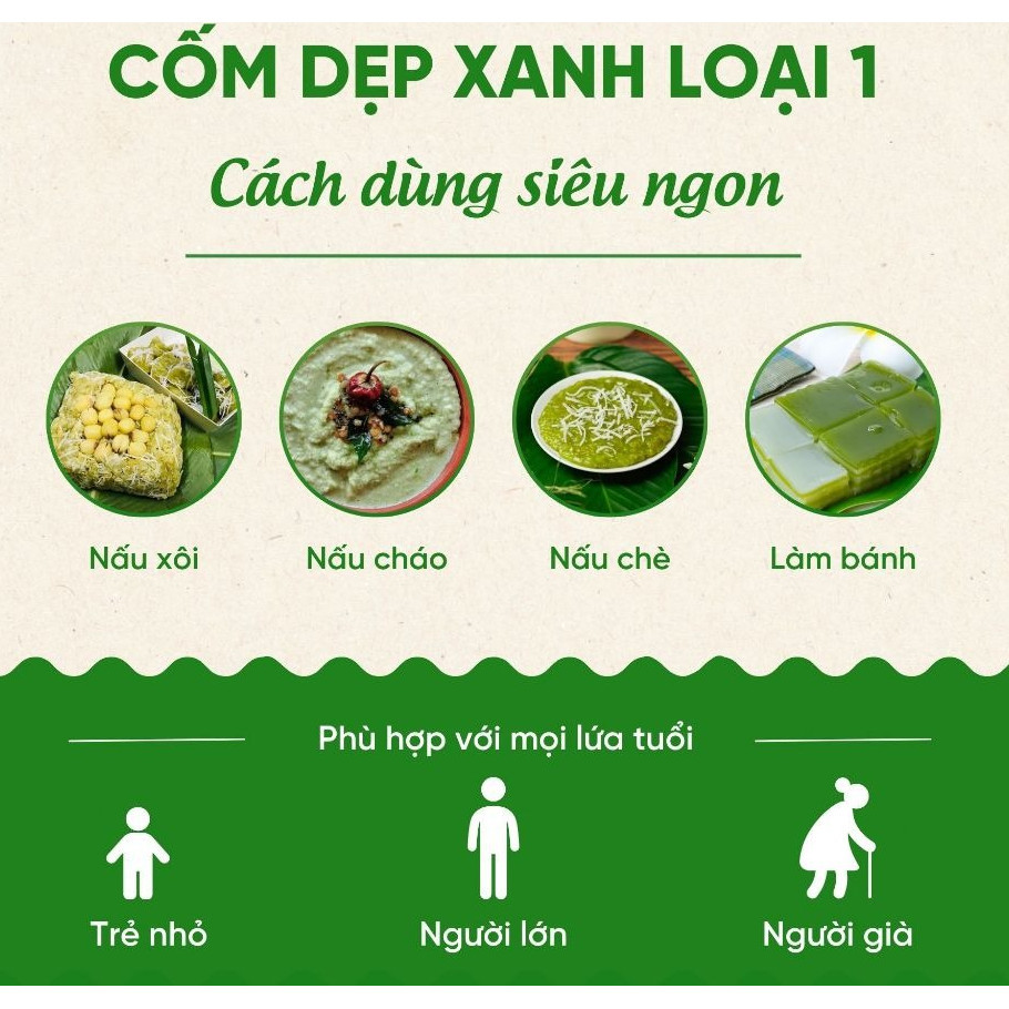 500GRm Cốm Xanh Dẹp Đặc Sản To Dày Không Chất Bảo Quản Nấu Chè ,Làm Chả Cốm