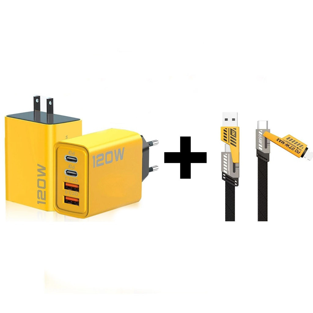 Sạc Nhanh Đa Năng 4IN1 65W / 120W Cao Cấp 1.2M, Dây Dù Chống Đứt - Cho USB-Type C, Type C-Type C, Type C- iP, USB-iP
