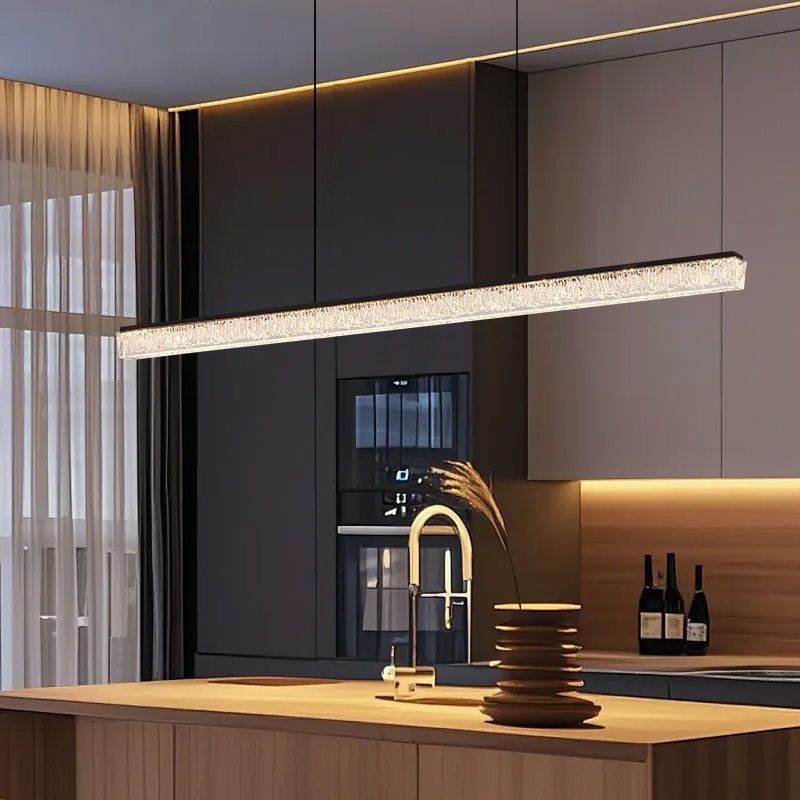 Đèn dây chuyền tuyến tính màu đen Đèn chùm Led có thể điều chỉnh độ sáng hiện đại Bàn hồ bơi tối giản Đèn treo trần cho nhà bếp Đảo phòng ăn Thanh