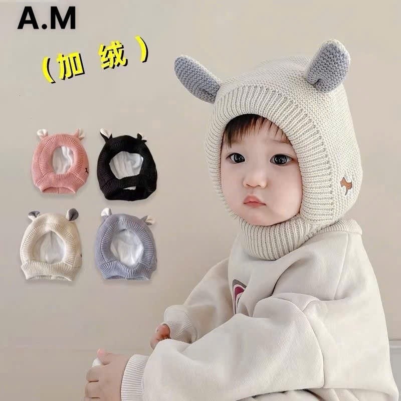 Mũ Len Dệt Kim Liền Khăn Hình Tai Thú Đáng Yêu Siêu Ấm Cho Bé Mùa Đông Quà Tặng Giáng Sinh Noel Cho Bé