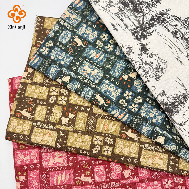 Vải Lanh Cotton Mã Hóa Phong Cách Vintage In Chủ Đề Vải In Hình Cho DIY Trang Trí Khăn Trải Bàn Màn 1 Mét