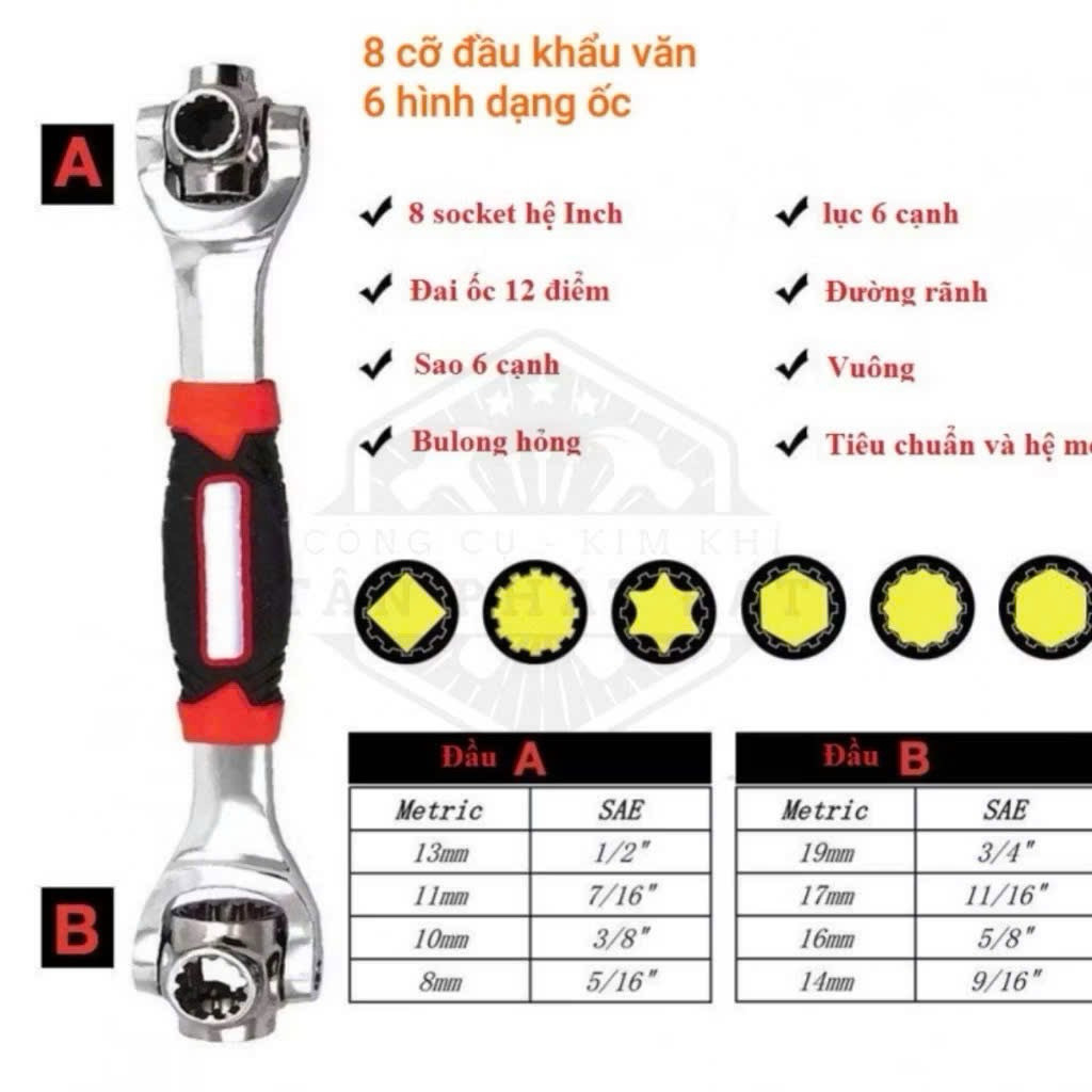 Cờ Lê Đa Năng 8 Đầu Xoay 360 Độ - Cờ Lê Thép CRV Vặn Ốc Cứng Cáp Tích Hợp Dùng 8 Loại Ốc Khác Nhau