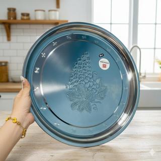Combo 2 Khay Tròn Inox Chùm Nho – Đủ Size Dùng Cho Gia Đình & Quán Ăn – Trường An VN