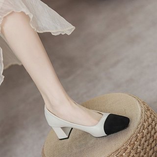 Giày Cao Gót Nữ Mũi Vuông Dày Gót Slip-On Nông Miệng 34-41