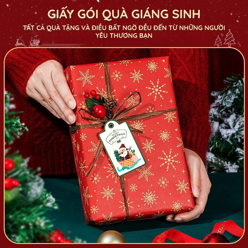 Giấy Gói Quà Noel Vintage – Cuộn Giấy Trơn Đỏ & Họa Tiết Xinh, Dùng Bọc Quà Noel & Gói Hoa Nghệ Thuật