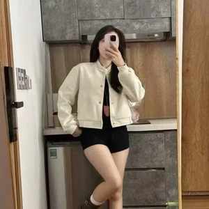 Áo Bomber Dạ Ép Dáng Croptop KCloset Áo Khoác Cúc Bấm Dạ Hàn Phong Cách Vintage NA46