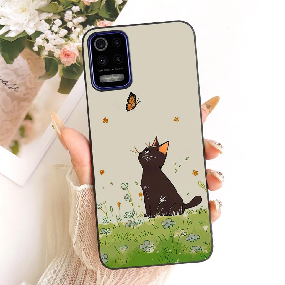 Dành Cho LG K52 Q52 / LG K61 Q61 2020 Ốp Điện Thoại Hoạt Hình Mèo Thời Trang Sang Trọng Hoa Bướm Vỏ Silicon Mềm Màu Đen