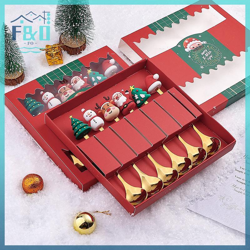 [F & O] Bộ thìa và nĩa Giáng sinh 2 / 4 / 6 chiếc, Bộ đồ ăn sáng tạo bằng thép không gỉ, Bộ nĩa và thìa tráng miệng trà cà phê {vn}