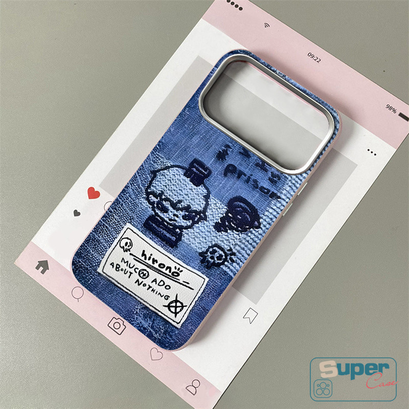 Ốp Lưng Tương Thích Cho iPhone 15 16 11 13 12 14 Pro Max 16 15 13 12 14 Pro XR X XS Max Thời Trang Denim Hoạt Hình Dễ Thương Cậu Bé Hirono Chữ Doodle Da Họa Tiết