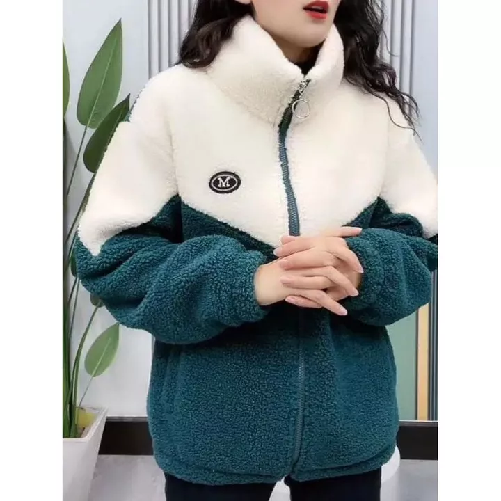 Áo khoác cotton dày dặn phong cách Hàn Quốc, áo khoác len cừu cho nữ, thời trang mùa thu đông, áo khoác rộng rãi thoải m