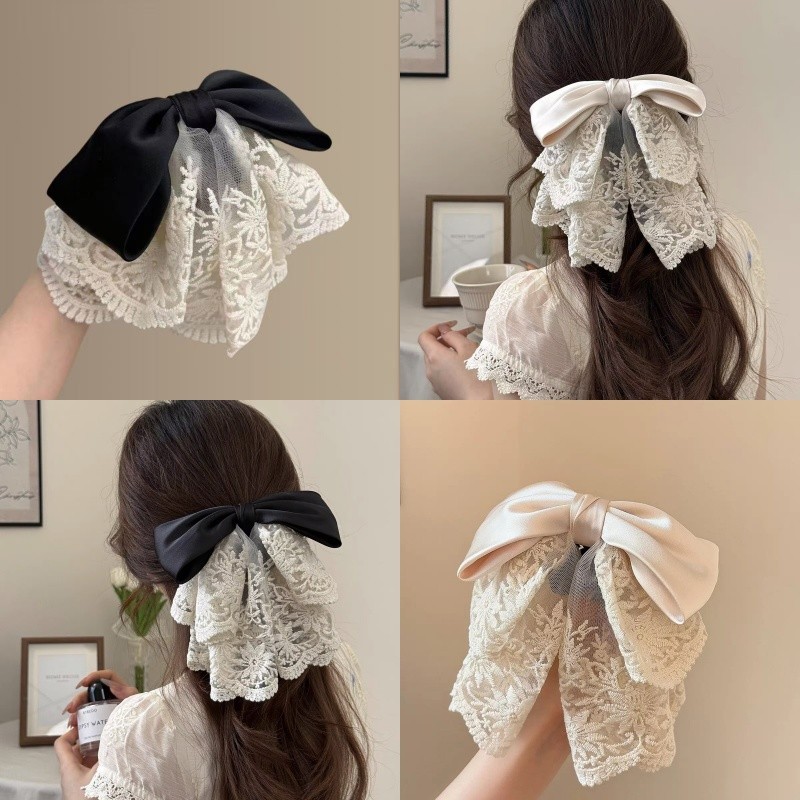 Phụ kiện tóc nơ ren đen trắng tinh tế và cao cấp mới
