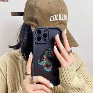 Ốp điện thoại hình con ngựa hoàng đạo Trung Quốc cho iPhone 17 / 16 / 15 Pro Max / 14 / 13 / 12 / 11 / Mini 7 / 8 Plus Xs X Vỏ bảo vệ hình thang bằng silicon mềm chống sốc