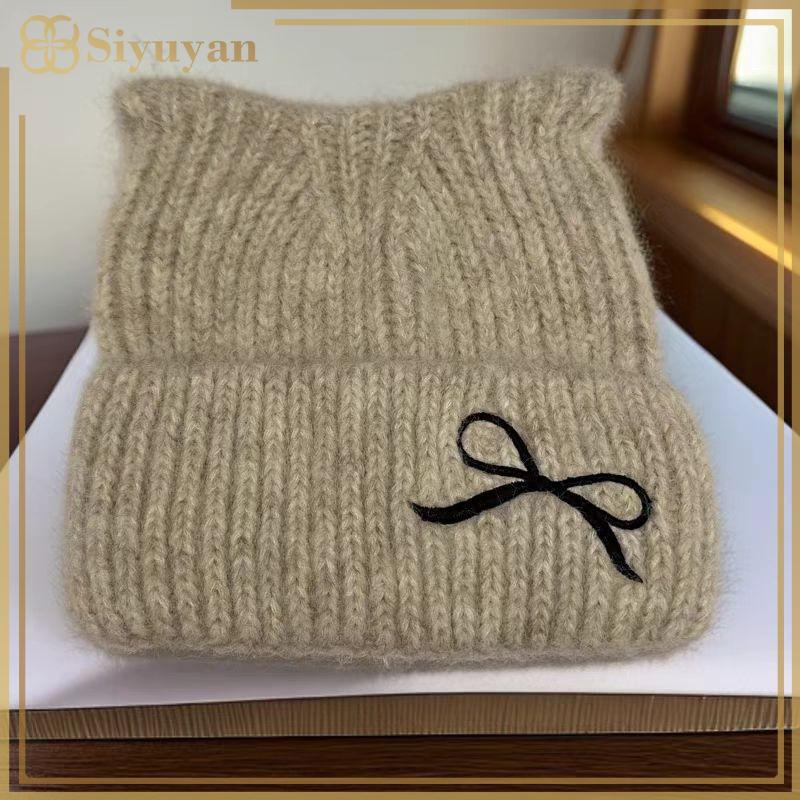 Mũ beanie tai siyuyan dệt kim ngọt ngào, họa tiết thêu - bảo vệ gió lạnh mùa thu đông cho phụ nữ Việt Nam