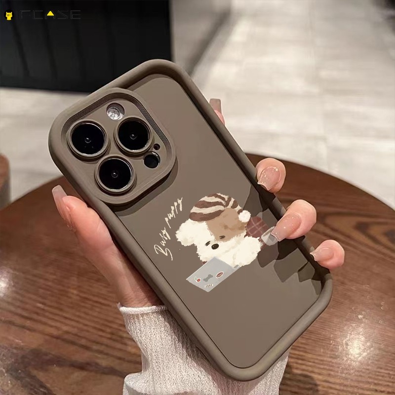 Dành Cho iPhone 14 Plus 13 12 Pro Max 13 12 Mini XS Max X XR 8 7 6 6S Plus SE 2020 Ốp Điện Thoại Mũ Dễ Thương Bận Rộn Làm Việc Chó Con Hoạt Hình Mờ Dày Chống Sốc Vỏ Mềm