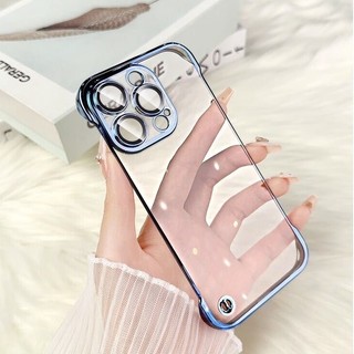 Ốp điện thoại trong suốt PC không viền sang trọng iPhone 11 12 13 14Pro Max Được trang bị bảo vệ màng ống kính Vỏ cứng chống sốc