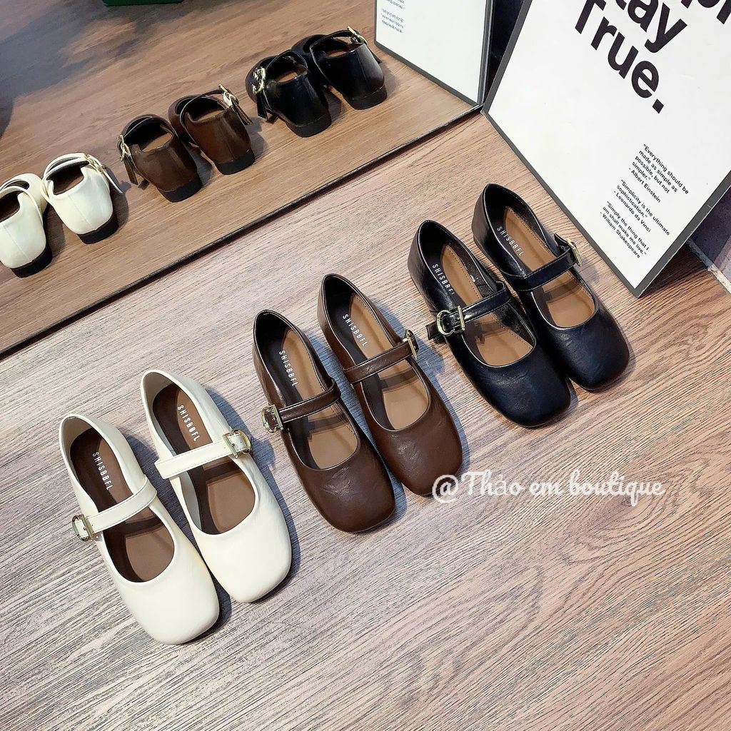[Thảo Em - BBK19] Giày búp bê nữ đế bệt da lì mềm , phối khoá vuông trong cạnh cá tính [Có Sẵn]