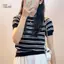 Áo thun dệt kim sọc tay ngắn màu đơn sắc đa năng cho mùa hè
