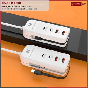 Bộ Sạc Nhanh 5 Cổng USB Type C, Ổ Cắm Sạc Điện Thoại 5 Trong 1 Sạc Nhanh 20W An Toàn, Tiện Dụng