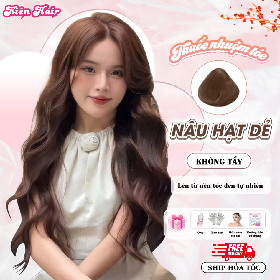 Thuốc nhuộm tóc, thuốc nhuộm tóc màu Nâu Hạt Dẻ tặng kèm oxy trợ dưỡng và bao tay | Kienair
