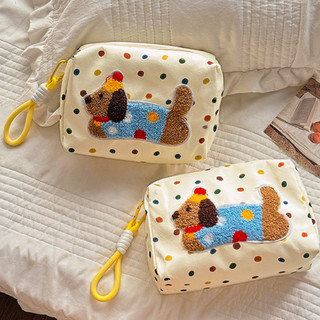 Túi Đựng Mỹ Phẩm Canvas MAISON, Túi Đựng Bút Học Sinh Cún Puppy Kèm Dây Móc Đáng Yêu