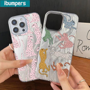 Ibumpers Ốp Điện Thoại Da Báo Màu Hồng Thời Trang Cho iPhone 16 15 14 13 12 11 ProMax X XS XR XsMax Vỏ Thời Trang Họa Tiết Lông Vũ Cứng Chống Sốc
