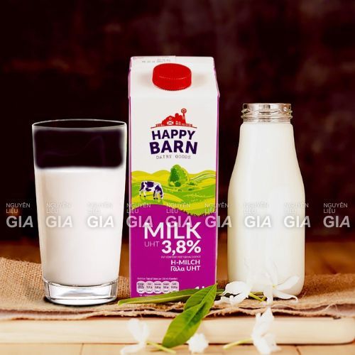 [THÙNG 12 HỘP] Sữa tươi không đường Happy Barn hộp 1L - độ béo 3.8