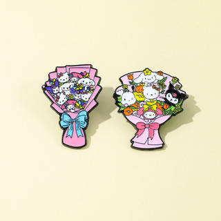 2 Cái / bộ Dễ Thương Sáng Tạo Bó Hoa Sanrio Kim Loại Huy Hiệu Mèo Mèo Kuromi Tai Lớn Chó Trâm Cài Trang Trí Pin