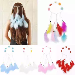 GHG - Mũ đội đầu bohemian lông vũ với hoa hướng dương, phù hợp cho chụp ảnh