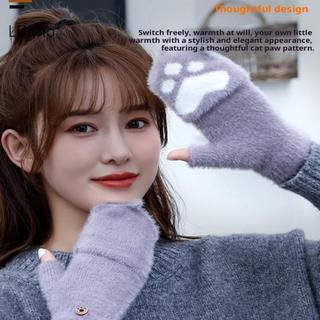 LUImo Làm Dày Nữ Găng Tay Ấm Áp Thời Trang Bé Gái Móng Vuốt Paw Sang Trọng Găng Tay Mềm Mại Sang Trọng Ngắn Ngón Nửa Ngón Găng Tay Mùa Đông SBS
