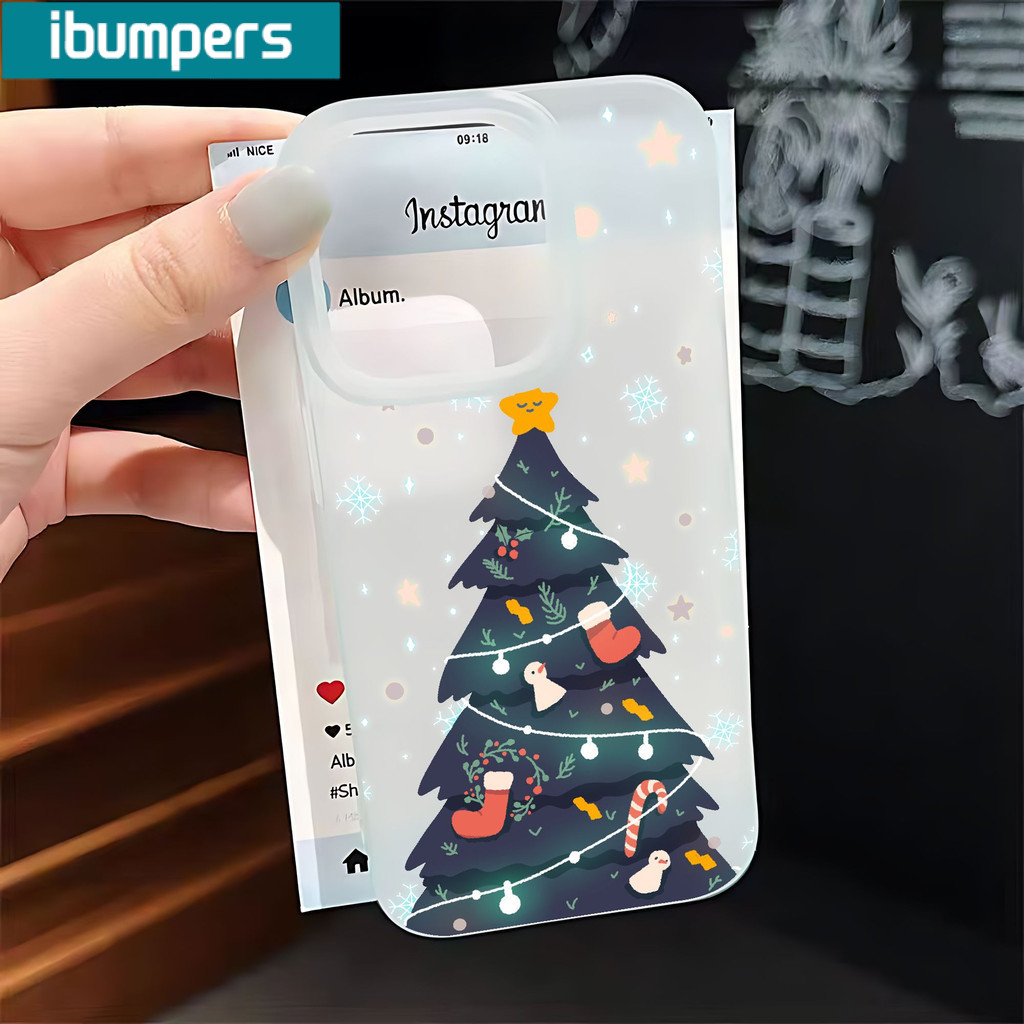 Ibumpers Ốp Điện Thoại Giáng Sinh Vui Vẻ Họa Tiết Nguyên Tố Trong Suốt Mờ Mềm Cao Cấp Chống Sốc Cho iPhone 11 12 13 14 15 16 17 Pro Max IP 7 8 Plus Iphon X XS XR