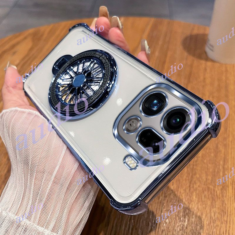 Ốp điện thoại trong suốt mạ bốn góc OPPO Find X9 Pro 5G có giá đỡ cối xay gió cho Oppo Find X9Pro FindX9 Pro 5G Ốp lưng silicon mềm chống sốc cho OPPO FindX9Pro 5G