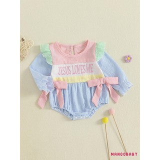 MG-Baby Girl Áo liền quần sọc mùa thu Áo liền quần thêu chữ cổ tròn