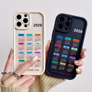 Ốp điện thoại lịch 2026 cho iPhone 17 / 16 / 15 Pro Max / 14 / 13 / 12 / 11 / Mini 7 / 8 Plus Xs X Vỏ bảo vệ hình thang bằng silicon mềm chống sốc