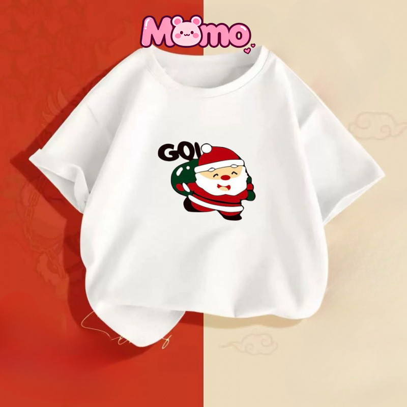 Giáng Sinh Trẻ Em Quần Áo Cotton Nguyên Chất Áo Thun Tay Ngắn Mới In Hươu Bé Trai Và Bé Gái Đỏ Giáng Sinh Tay Ngắn
