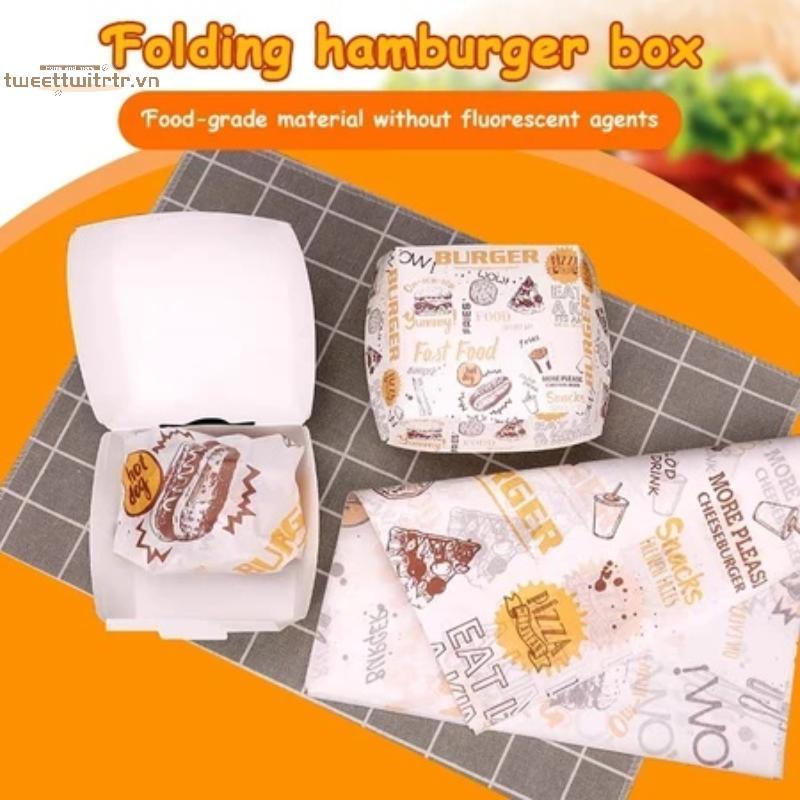 TRTR 50 / 100 Cái Dày Và Chống Mỡ Burger Bao Bì Hộp Burger Dùng Một Lần Cấp Thực Phẩm Thức Ăn Nhanh Hộp Mang Ra VN
