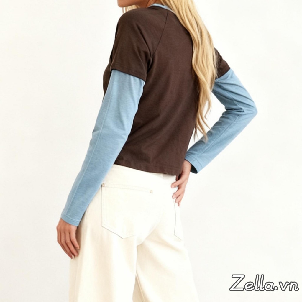 Áo thun nữ dài tayCrop Top cổ tròn dành cho văn phòng