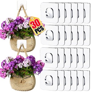 5 / 10 / 20 / 30 Cái Không Khoan Móc Treo Tường Hạng Nặng - Móc Tiện Ích Dính Nhựa Trong Suốt Cho Gia Đình Nhà Bếp Phòng Tắm Văn Phòng