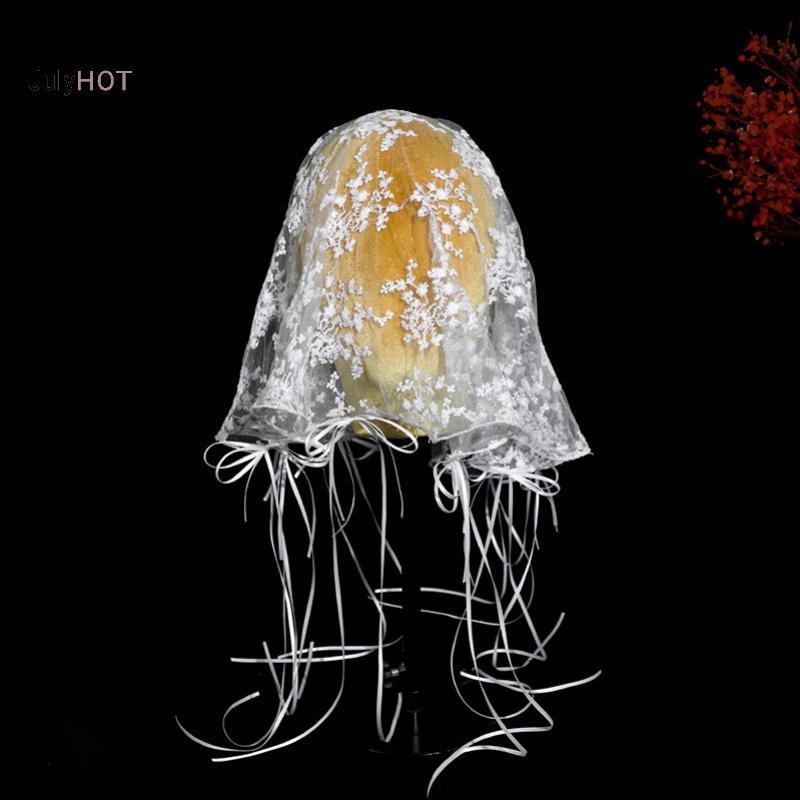 JULYHOT 1 Cái Phong Cách Pháp Thêu Thanh Lịch Ngắn Làm Cỏ Mũ Vintage Full Ren Cô Dâu Khăn Lau Có Nơ Ruy Băng Massivedeals