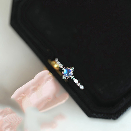 Gửi cho bạn gái nhẫn nữ thiết kế thời trang bằng bạc 925 khảm đá mặt trăng có thể điều chỉnh kích thước