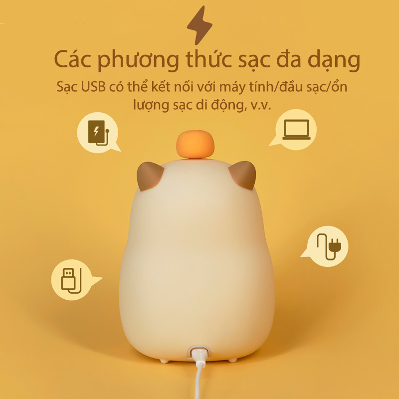 Đồng hồ báo thức Capybara, Đèn ngủ LED để bàn, Dây sạc USB đi kèm, Trang trí phòng ngủ, Quà tặng sinh nhật