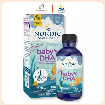 DHA dạng giọt Nordic Naturals' 60ml cho bé sơ sinh, siro vitamin D3 bổ sung cho trẻ - Monnie Kids