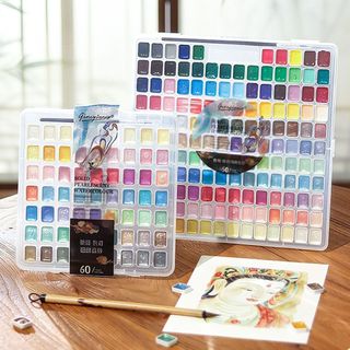 [Vận chuyển nhanh] Sơn màu nước nguyên khối CORESSPACE Pearlescent, Bộ màu nước 12 / 24 / 35 / 48 màu DIY, Bộ dụng cụ vẽ tranh đa chức năng Sơn vẽ