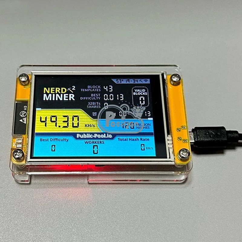Thương hiệu mới Nerdminer V3 2.8-Inch BTC Solo Nerd Miner Crypto Bitcoin Máy khai thác Solo