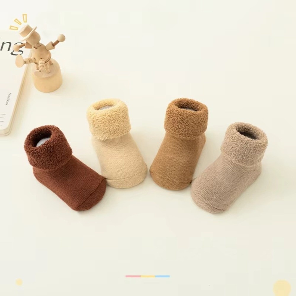 Tất len trẻ em TPKSFSF98, Tất trải sàn tuyết tròn 0-3 tuổi sang trọng, mùa đông dày nhung ấm áp lót màu trơn cho trẻ mới biết đi