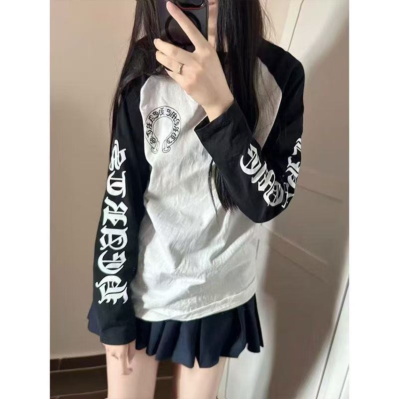 Milyfashion Kích Thước Lớn In Chữ Thiết Kế Đáy Dài Tay T Thu Đông Phong Cách Mới Tương Phản Màu Khâu Top Quần Áo Nữ