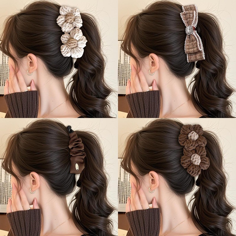 Kẹp tóc nơ Hàn Quốc Màu cà phê Kẹp tóc hoa đơn giản