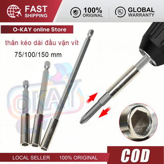 Phụ kiện thanh nối chuôi lục giác 1/4 nhanh đổi, 75/100/150mm dùng cho máy vít điện