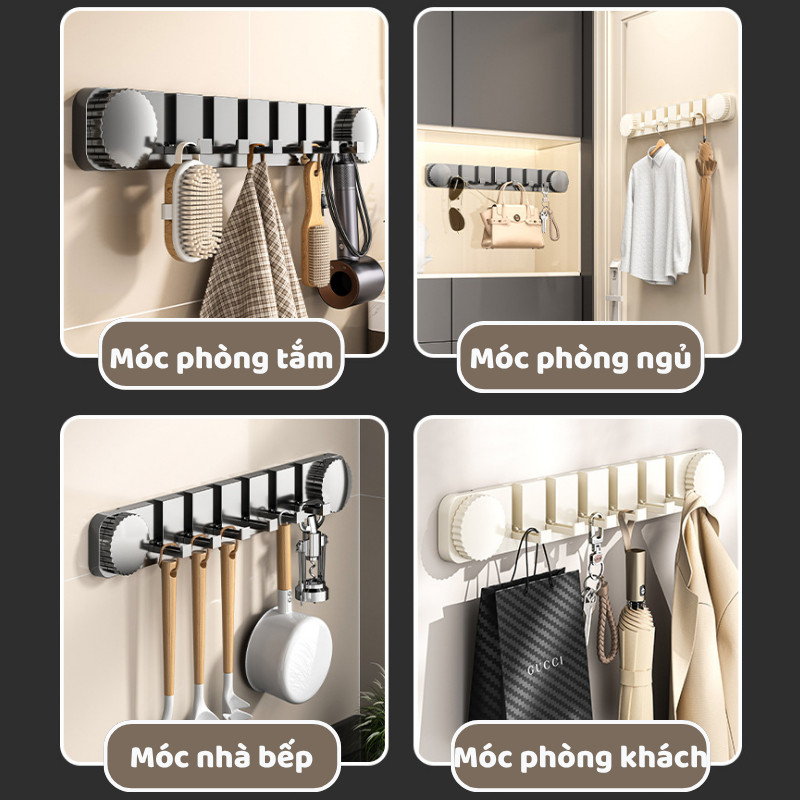 Thanh móc treo tường gấp gọn đa năng, Móc treo quần áo, túi xách, chìa khóa hút chân không tiện lợi DINO