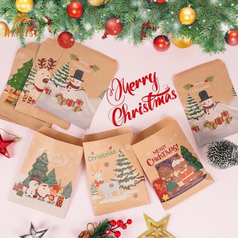 [WUSISI] 20 Chiếc Túi Quà Giáng Sinh Vui Vẻ Ông Già Noel Giấy Kraft Túi Kẹo Quà Giáng Đảng Ủng Hộ 2025 Giáng Sinh DIY Lịch Mùa Vọng MỚI